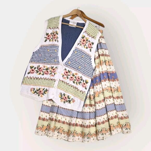 Vtg Marisa Christina 2 Pc Sweater Vest Maxi Skirt Sz 1X Cottagecore Grandma - Picture 1 of 16